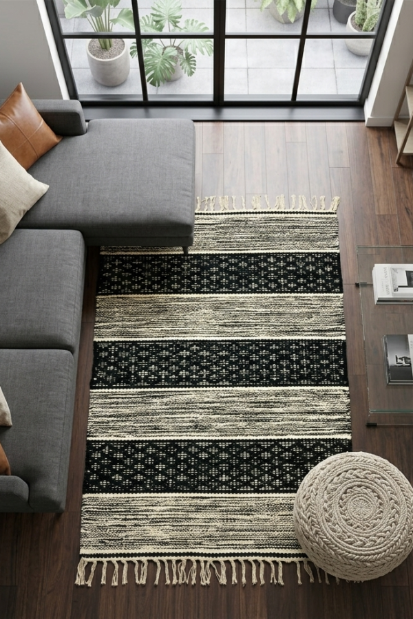 The Noir Lattice Handwoven Cotton Accent Rug