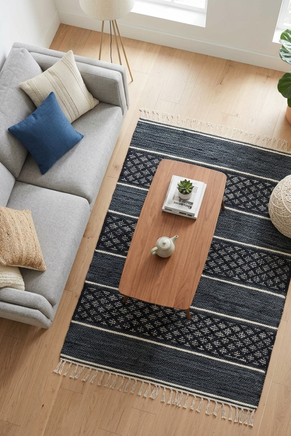 The Obsidian Lattice Handwoven Cotton Rug
