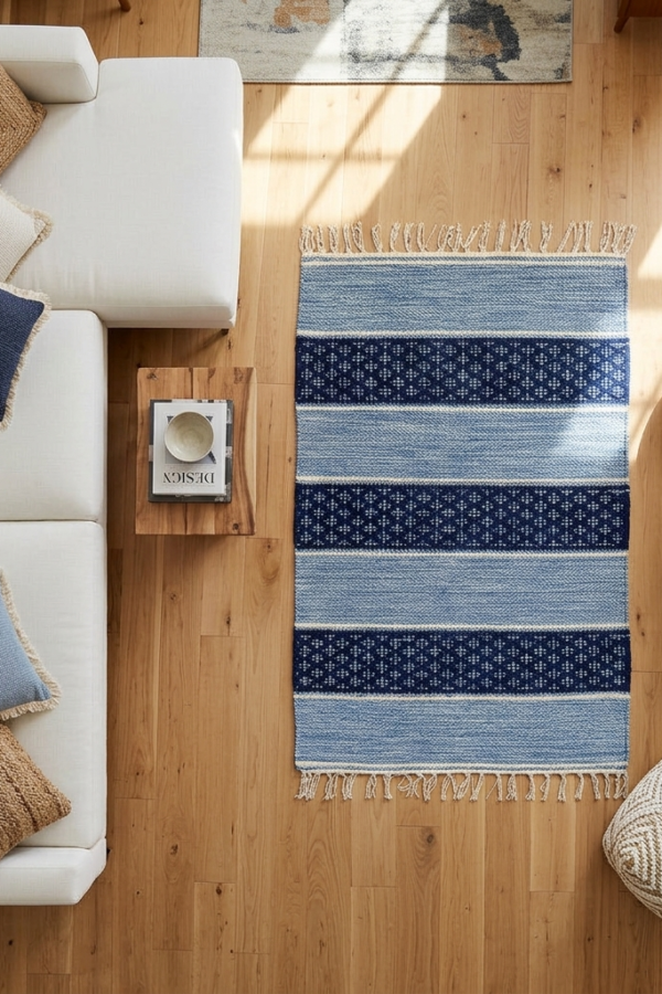 The Indigo Horizon Handwoven Cotton Flatweave Rug