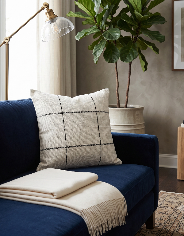 The Minimalist Monochromes: Gridlines Handwoven Cotton Cushion Cover