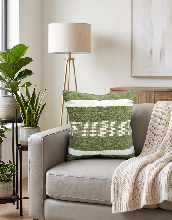 Olive Meadow Handwoven Cotton Cushion Cover