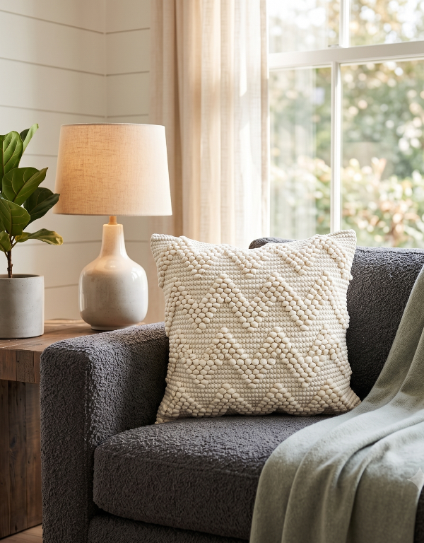 The Ivory Chevron Textured Cotton Cushion Cover