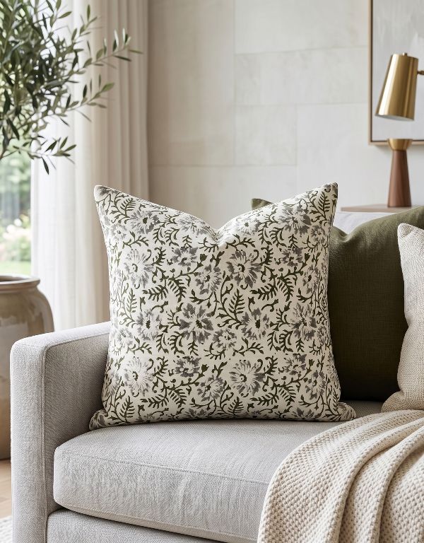 The Sage Meadow Handwoven Floral Cushion Cover