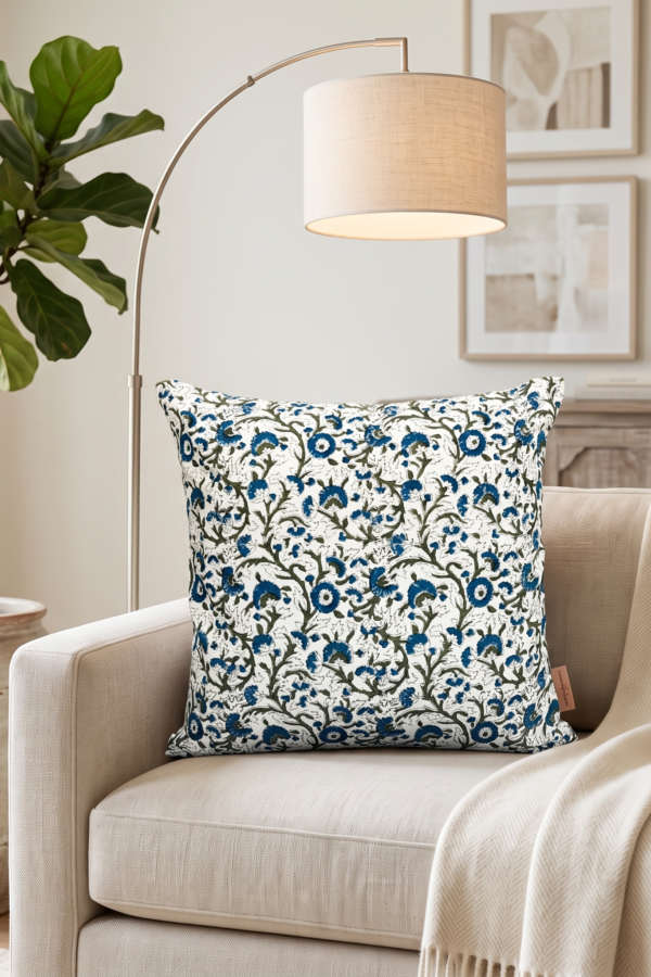 Neelima Floral Jaal Handwoven Cotton Cushion Cover