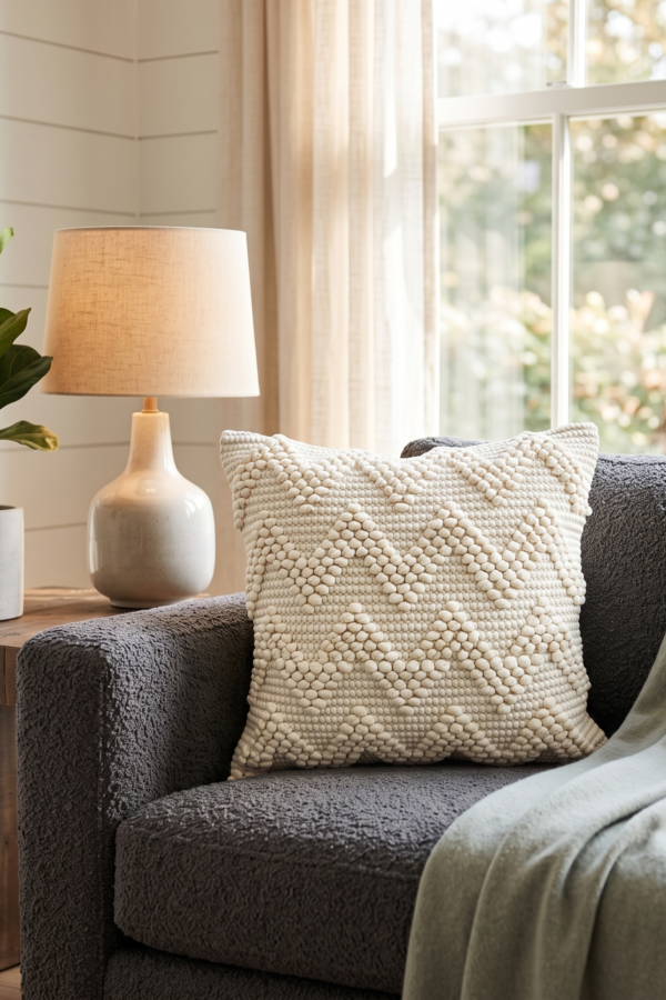 The Ivory Chevron Textured Cotton Cushion Cover