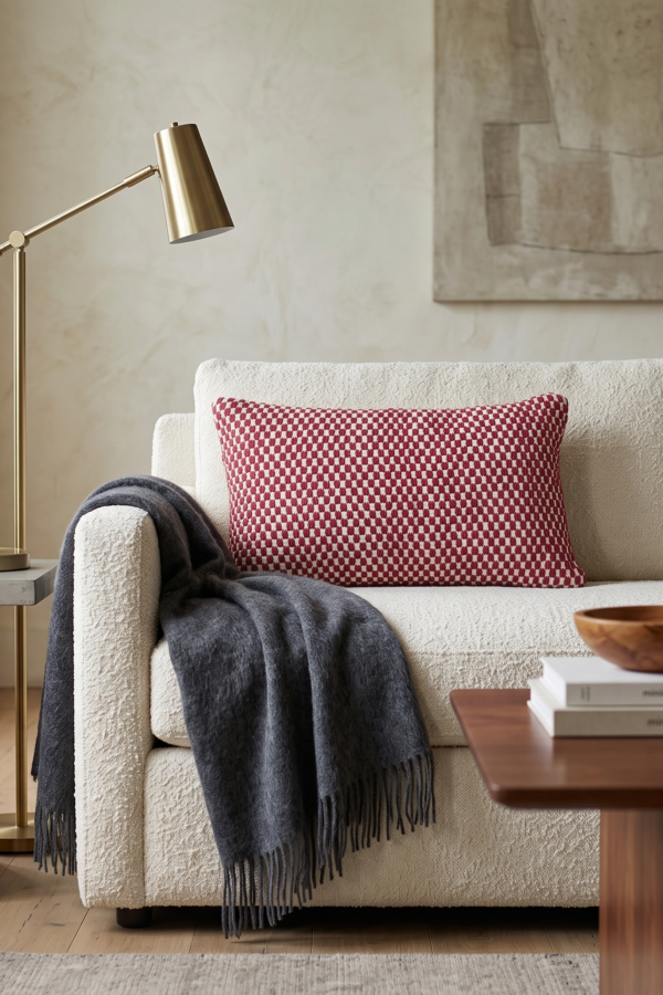 The Crimson Lattice Handwoven Cushion Cover