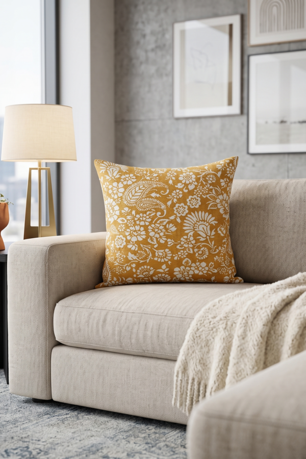 The Golden Paisley Jaipur Printed Cotton Cushion Cover